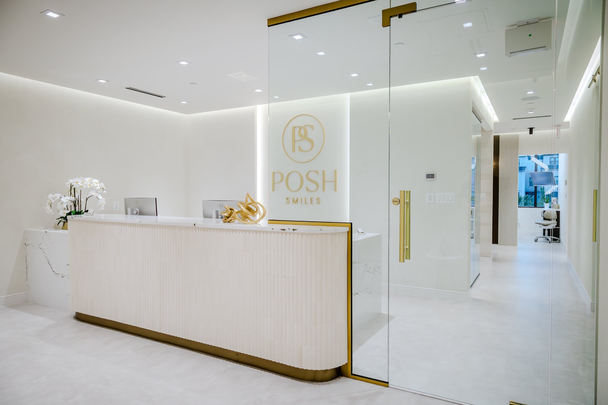 POSH Smiles front desk and glass entrance